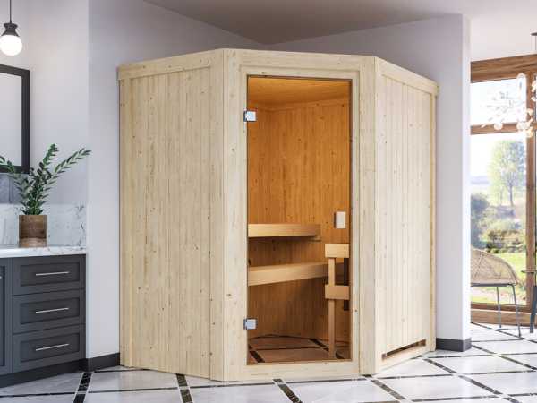 Karibu Elementsauna 68mm Celine 0 SPARSET inkl. 6,8 kW Saunaofen Glow und ext. Steuerung