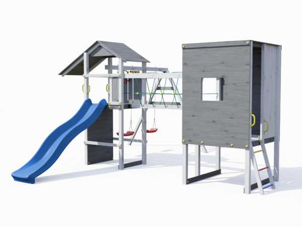 Spielturm Smart 5 Cube grau/weiß inkl. Rutsche blau