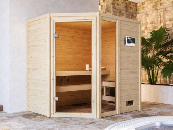 Sauna Jada mit bronzierter Glastür + 9 kW Saunaofen ext. Strg.