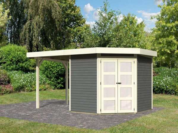 Gartenhaus SET Goldendorf 5 ECO 19 mm terragrau, inkl. 2,4 m Anbaudach