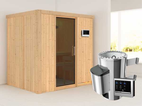 Sauna Systemsauna Fanja graphit Ganzglastür + Plug & Play Saunaofen mit externer Steuerung