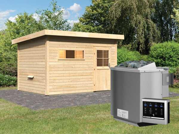 Saunahaus Suva 2 mit Holztür & Vorraum, inkl. 9 kW Bio-Kombiofen mit externer Steuerung