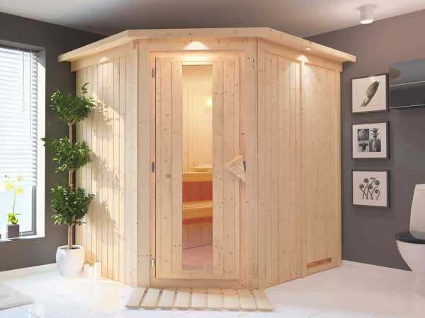 Systemsauna Siirin mit Dachkranz, Holztür mit Isolierglas