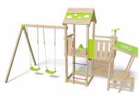 Spielturm Minou inkl. Doppelschaukel, PicknickTisch + Rutsche grün/rot