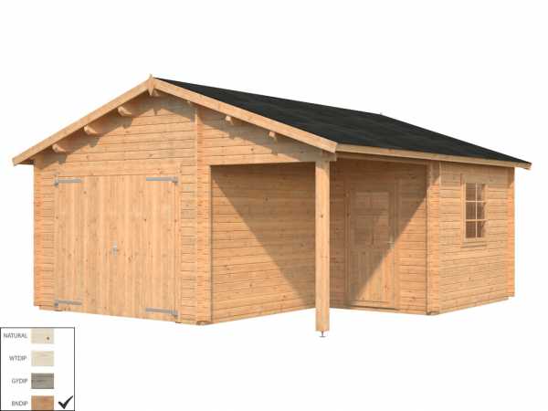 Garage Roger 21,9+5,2 m² mit Holztor 44 mm braun tauchimprägniert