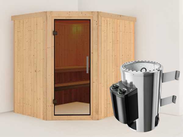 Sauna Systemsauna Lilja graphit Ganzglastür + Plug & Play Saunaofen mit Steuerung