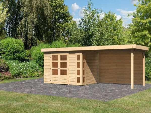 Gartenhaus SET Kerko 4 19 mm naturbelassen, inkl. 2,8 m Anbaudach + Rückwand