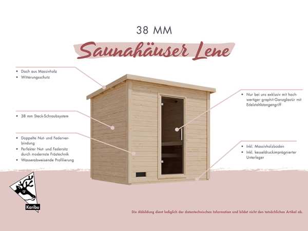 Saunahaus Lene 6, 38 mm, terragrau mit Glastür