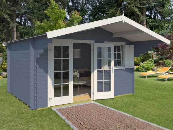 Gartenhaus Blockbohlenhaus Orlando 28 28 mm taubenblau
