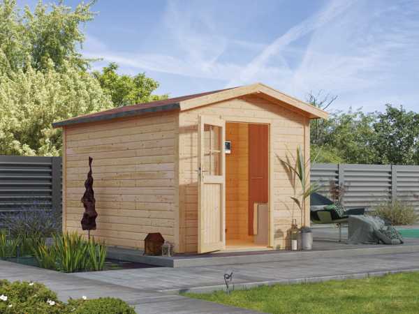 Saunahaus Birka 1 mit Holztür & Vorraum, inkl. 9 kW Saunaofen mit externer Steuerung