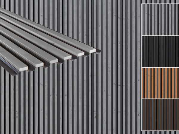 AluHolz Hybrid Außenpaneele Thermokiefer hellgrau lackiert