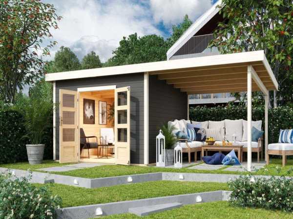 Gartenhaus SET Northeim 5 - Terragrau , inkl. 3,3 m Anbaudach