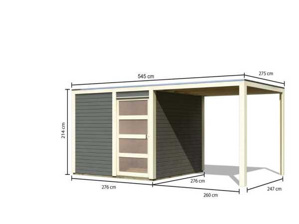 Gartenhaus SET Qubic 2 CLASSIC 19 mm terragrau inkl. Anbaudach