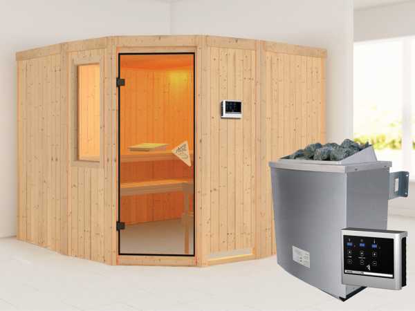 Sauna Systemsauna Simara 3 mit Fenster, inkl. 9 kW Saunaofen ext. Steuerung
