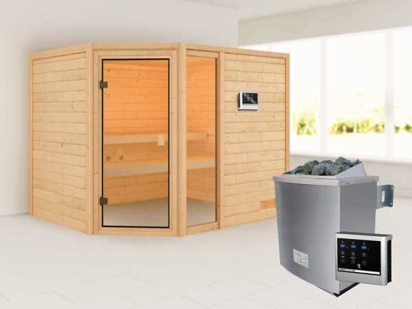 Sauna "Lola" mit bronzierter Glastür + 9 kW Saunaofen ext. Strg.
