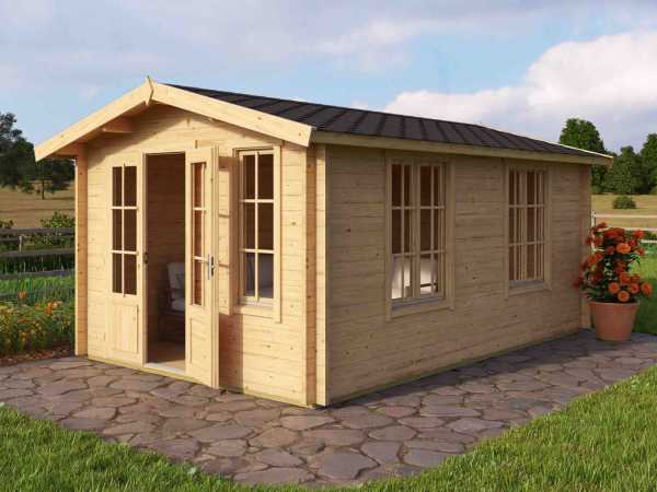 Gartenhaus Blockbohlenhaus Alexandra 44 mm carbongrau