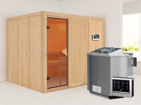 Systemsauna Gobin bronzierte Ganzglastür, inkl. 9 kW Bio-Kombiofen ext. Steuerung