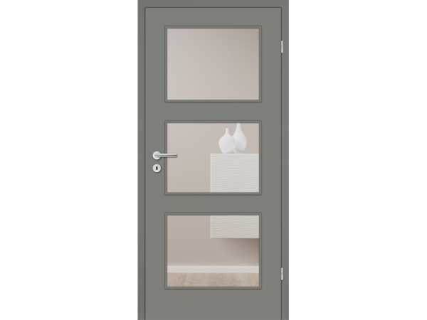 Zimmertür Cala 03 Lavagrau RAL7037 mit Lichtausschnitt Designkante