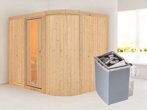 Sauna Systemsauna Titania 4 Energiespartür + 9 kW Saunaofen mit Steuerung