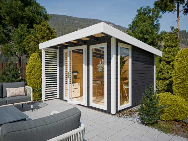Gartenhaus Homeoffice Arvo 28 mm Anthrazit/Weiß