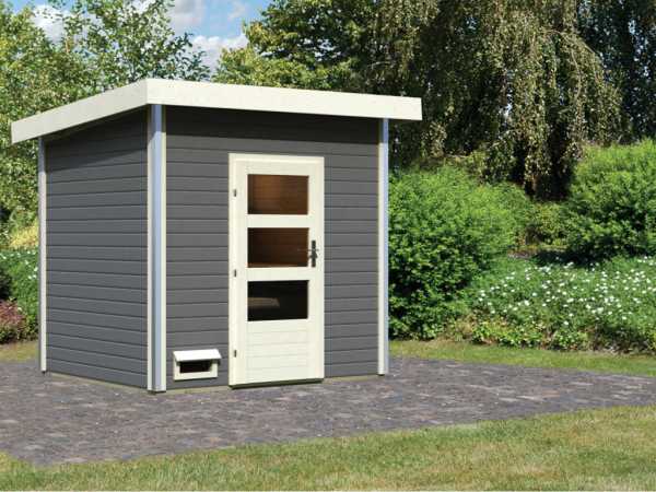 Gartensauna Norge 38 mm mit moderner Tür terragrau