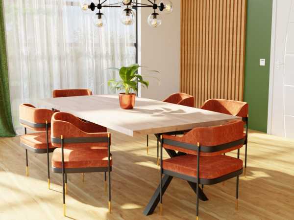 Tisch in Eiche Nature mit X-Fineline Metall-Untergestell