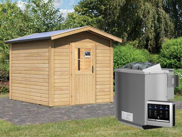 Saunahaus Birka 1 mit Holztür & Vorraum, inkl. 9 kW Bio-Kombiofen mit externer Steuerung