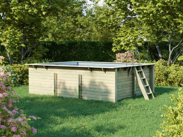 Holzpool Rechteck Pool 2 44 mm SPARSET Terrasse Front und Zubehöre