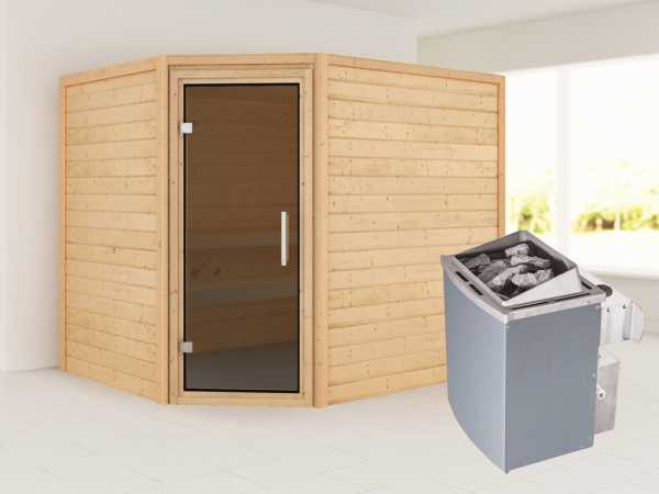 Sauna "Lisa" mit graphitfarbener Glastür + 9 kW Saunaofen integr. Strg.