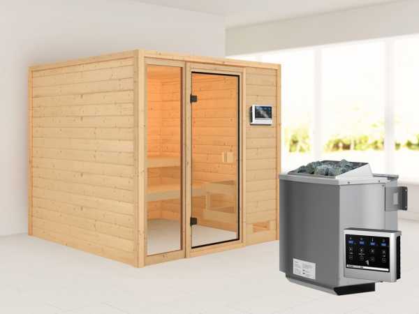 Sauna Jutta mit bronzierter Glastür + 9 kW Bio-Kombiofen ext. Strg.