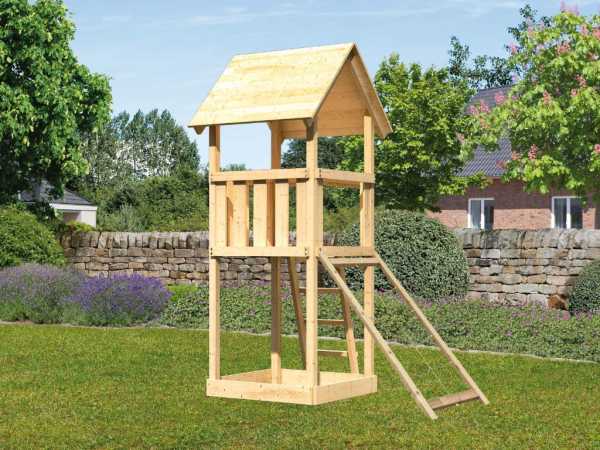 Spielturm Lotti naturbelassen inkl. Netzrampe