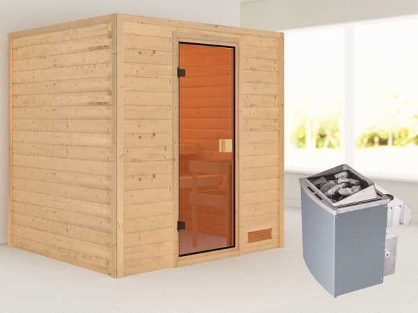Sauna "Adelina" mit bronzierter Glastür + 9 kW Saunaofen integr. Strg.