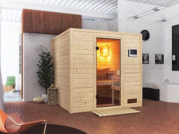 Sauna Jara mit bronzierter Glastür + 9 kW Bio-Kombiofen ext. Strg.