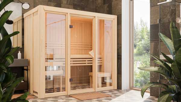 Karibu Elementsauna 68mm Paradiso 2 SPARSET inkl. 3,6 kW P&P Saunaofen und ext. Steuerung