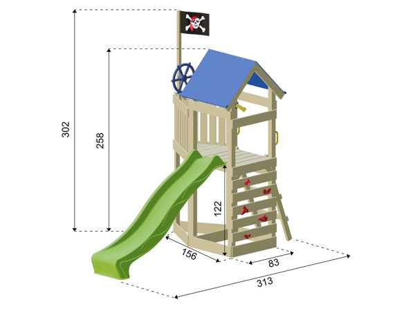 Spielturm Pirat Captain Jolly KDI inkl. Rutsche grün