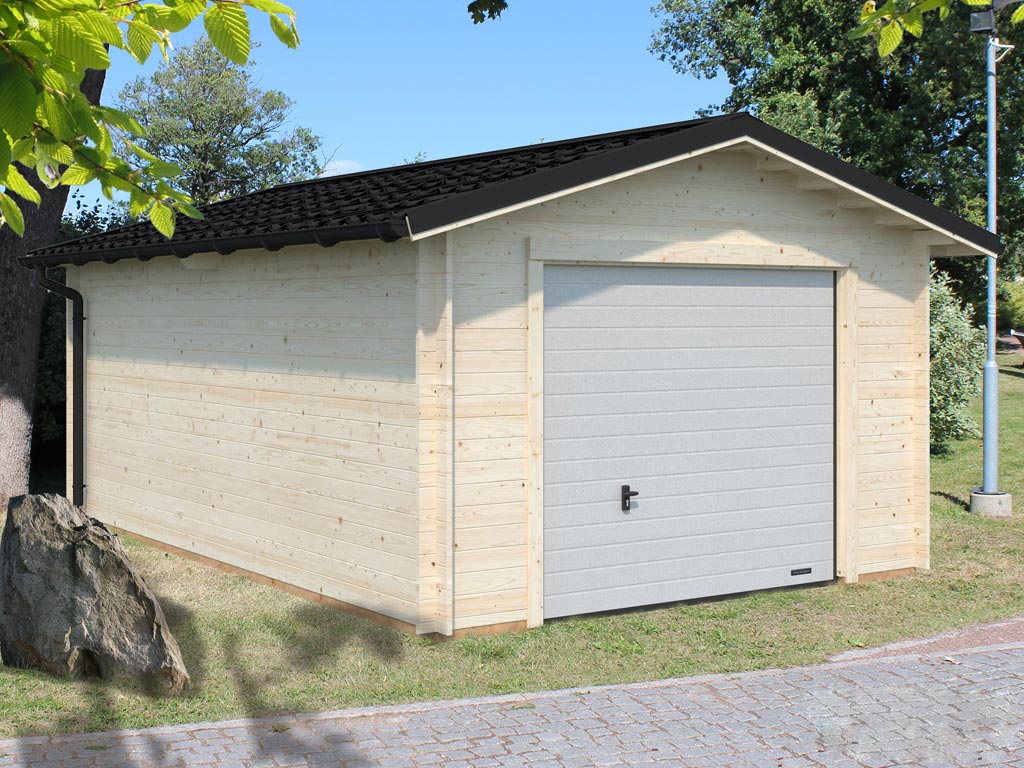 Garage Tomas 19,2 m² mit Gartenbauten | | mm Einzelgaragen & Garten transparent | Sektionaltor Garagen 34 | tauchimprägniert Garagentore | Holzprofi24