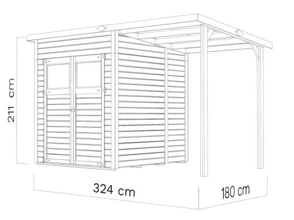 Gartenhaus Marksburg 2 mit Anbau 14 mm natur
