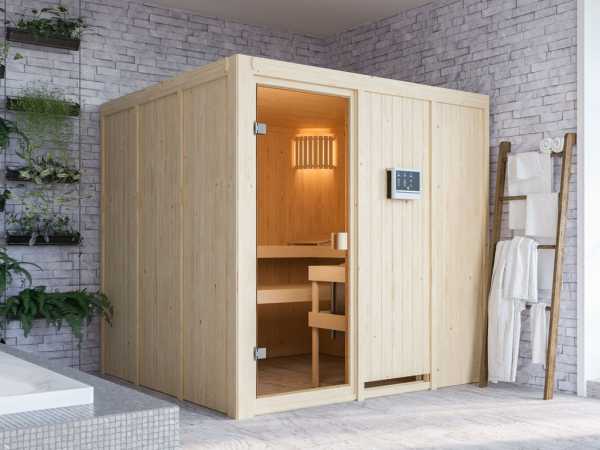 Sauna OULU mit bronzierter Glastür + 9 kW Saunaofen ext. Strg.