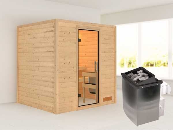 Sauna Massivholzsauna Anja, inkl. 9 kW Ofen mit integrierter Steuerung