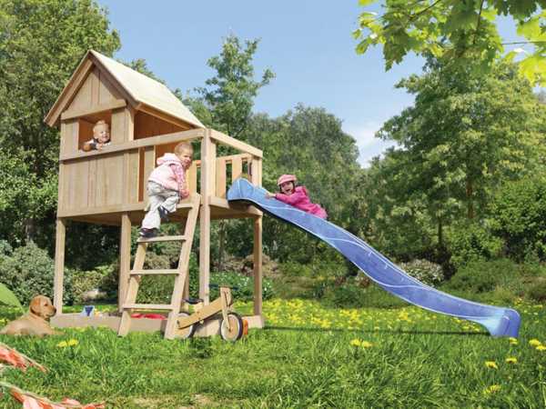Stelzenhaus Frieda naturbelassen, inkl. Rutsche blau