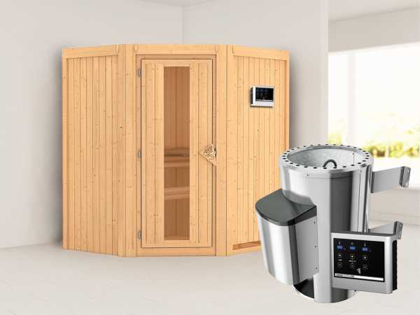 Sauna Systemsauna Tonja Energiespartür + Plug & Play Saunaofen mit externer Steuerung