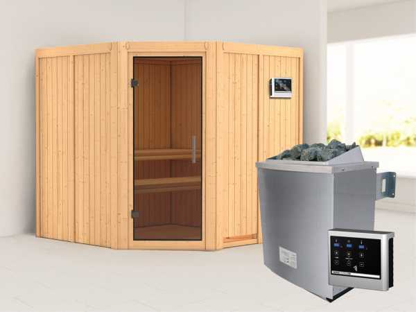 Systemsauna Jarin graphit Ganzglastür, inkl. 9 kW Saunaofen ext. Steuerung