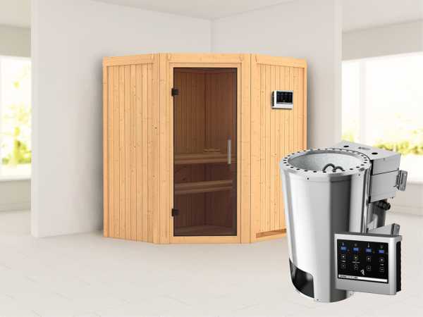 Sauna Systemsauna Tonja graphit Ganzglastür + Plug & Play Bio-Ofen mit externer Steuerung