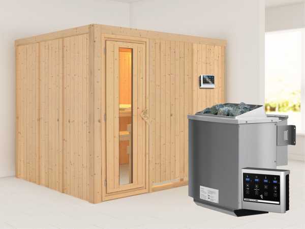 Systemsauna Gobin Holztür mit Isolierglas, inkl. 9 kW Bio-Kombiofen ext. Steuerung