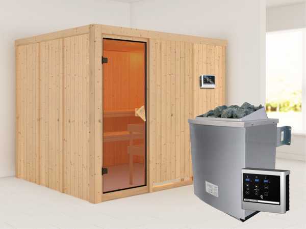 Systemsauna Gobin bronzierte Ganzglastür, inkl. 9 kW Saunaofen ext. Steuerung