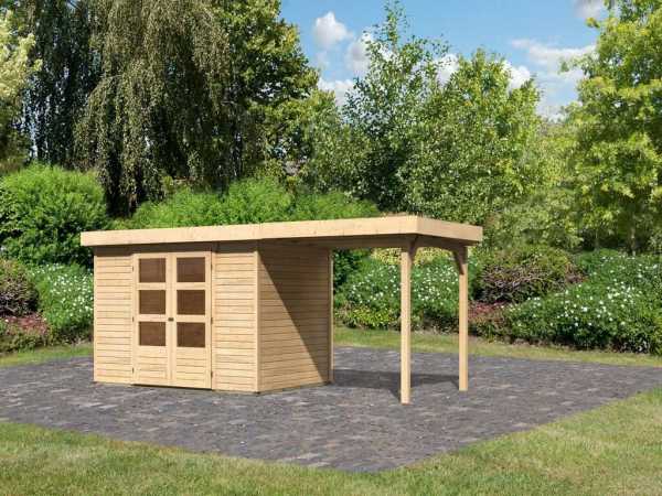 Gartenhaus SET Askola 4 19 mm naturbelassen inkl. 2,4 m Anbaudach