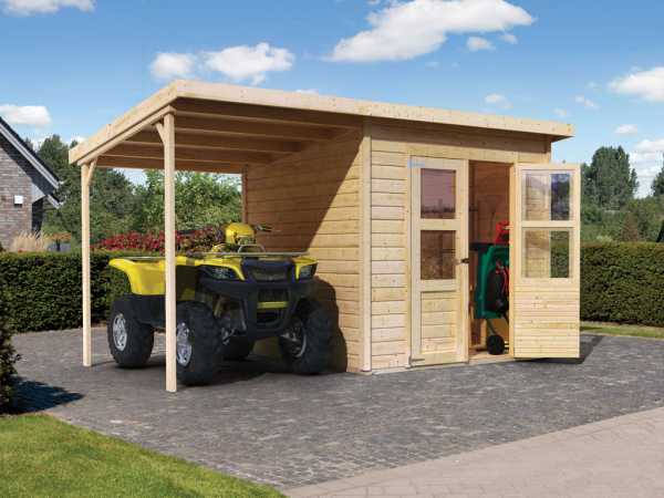 Gerätehaus Merseburg 4 14 mm naturbelassen inkl. 140 cm Anbau