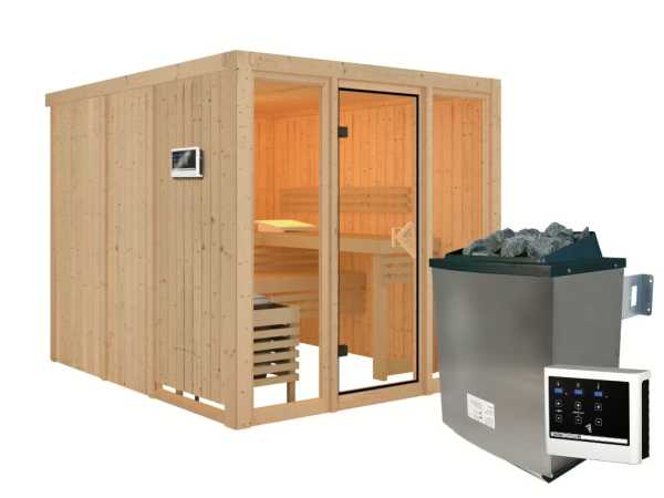 Sauna Askja mit bronzierter Tür und Glasfront SET naturbelassen