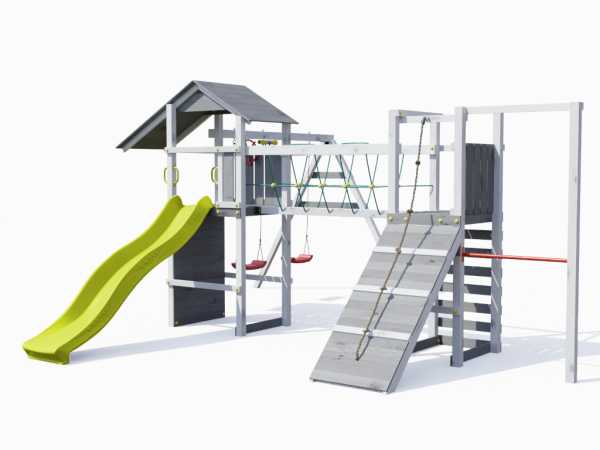 Spielturm Smart 5 Climb grau/weiß inkl. Rutsche gelb