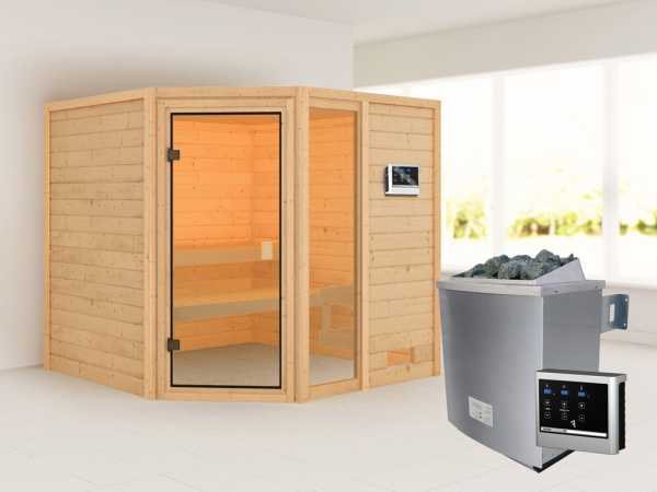 Sauna Tabea mit bronzierter Glastür + 9 kW Saunaofen ext. Strg.